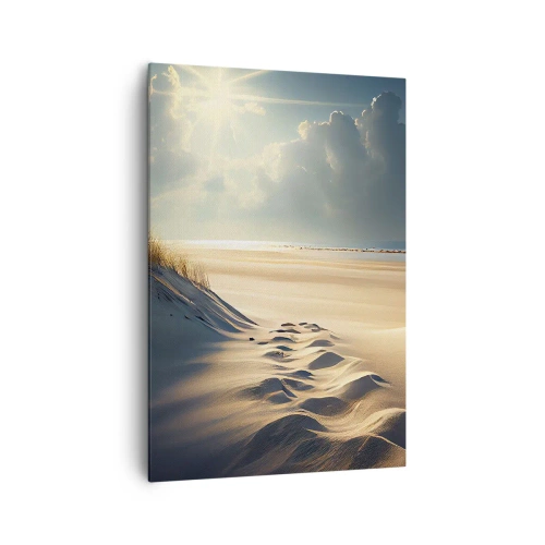 Impression sur toile - Image sur toile - Dunes dorées sur la plage au coucher du soleil avec vue sur la mer - 70x100cm - Un paysage apaisant - Décoration murale moderne pour le salon et la chambre ARTTOR