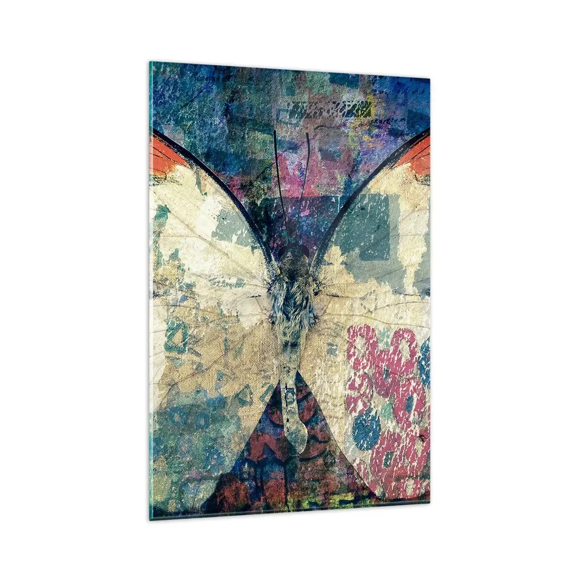 Impression sur verre - Image sur verre - Papillon sur un fond artistique abstrait avec des détails colorés - 80x120cm - Fragilité subtile - Décoration murale moderne pour le salon et la chambre ARTTOR