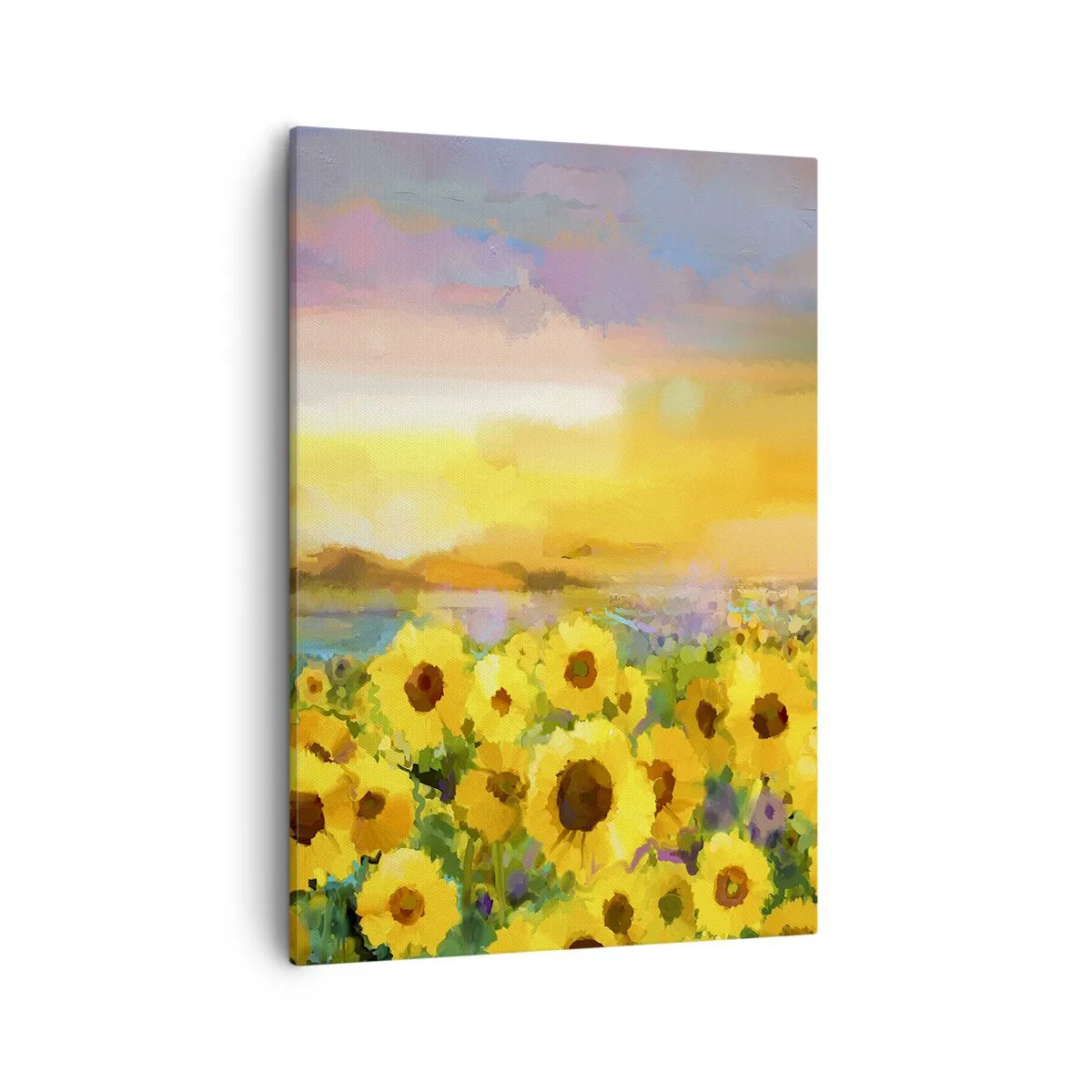Impression sur toile - Image sur toile - Un champ de tournesols à la lumière du soleil couchant - 50x70cm - Le soleil lui-même est descendu sur terre - Décoration murale moderne pour le salon et la chambre ARTTOR