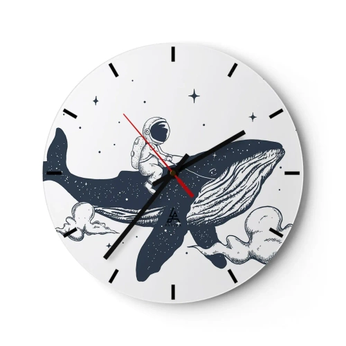Horloge murale - Pendule murale - Un astronaute chevauchant une baleine dans l'espace - 30x30cm - Aventure spatiale - Décoration murale moderne pour le salon, la cuisine et la chambre ARTTOR