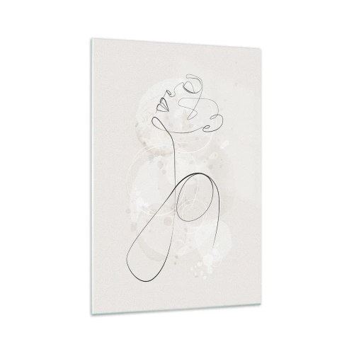 Impression sur verre - Image sur verre - Contour du visage minimaliste avec une fleur sur fond clair - 70x100cm - Spirale de beauté - Décoration murale moderne pour le salon et la chambre ARTTOR