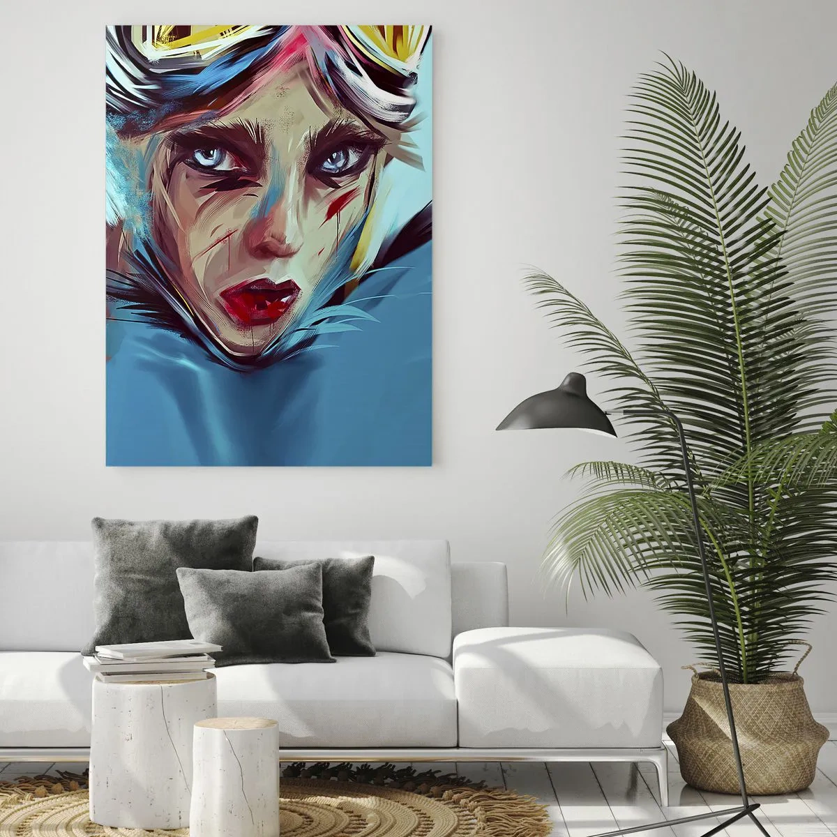 Impression sur verre - Image sur verre - Portrait d'une femme aux couleurs dynamiques et au style abstrait - 70x100cm - Guerrière errante - Décoration murale moderne pour le salon et la chambre ARTTOR