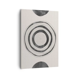 Impression sur toile - Image sur toile - Cercles minimalistes noirs et blancs sur fond clair - 50x70cm - Ce qui est important c'est ce qu'il y a entre les deux - Décoration murale moderne pour le salon et la chambre ARTTOR