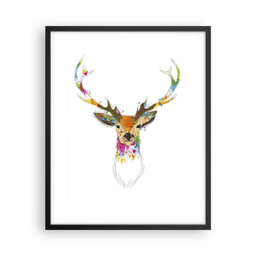 Affiche dans un cadre noir - Poster - Un cerf doux baigné de couleur - 40x50 cm