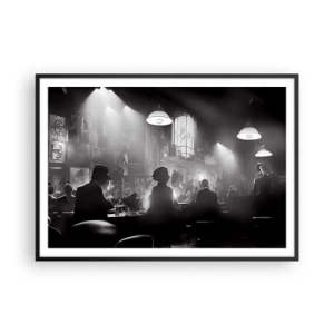 Affiche dans un cadre noir - Poster - Scène de boîte de nuit de jazz en noir et blanc - 100x70cm - Dans une ambiance jazz - Décoration murale moderne pour le salon et la chambre ARTTOR