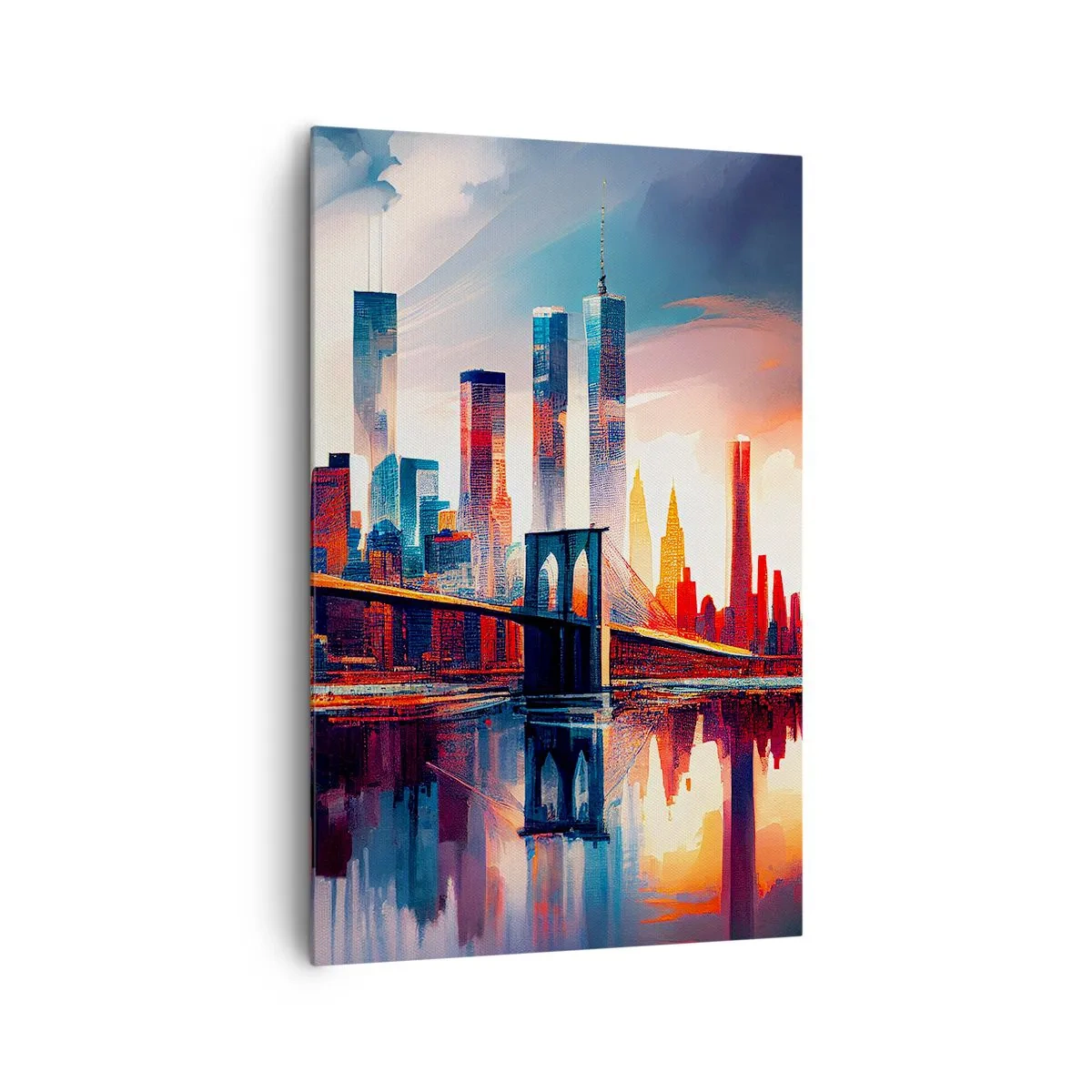 Impression sur toile - Image sur toile - Panorama de la ville de New York avec pont et reflet dans l'eau - 80x120cm - New York onirique - Décoration murale moderne pour le salon et la chambre ARTTOR