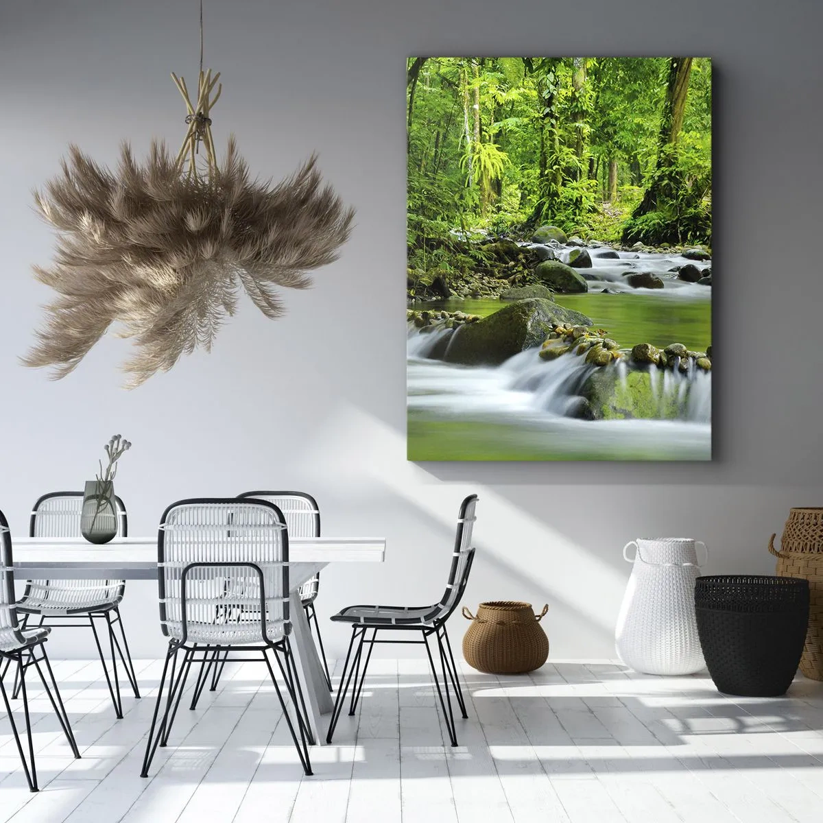 Impression sur toile - Image sur toile - Un ruisseau dans une forêt tropicale luxuriante - 50x70cm - Nager dans un océan de verdure - Décoration murale moderne pour le salon et la chambre ARTTOR