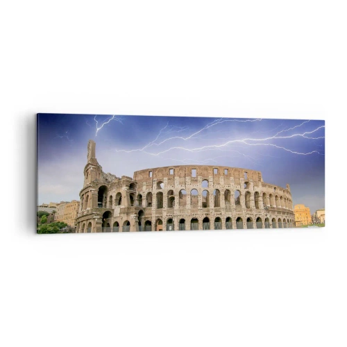 Impression sur toile - Image sur toile - Le Colisée de Rome illuminé par la foudre - 140x50cm - Arène de combat - Décoration murale moderne pour le salon et la chambre ARTTOR