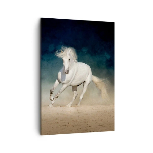 Impression sur toile - Image sur toile - Un cheval blanc galopant dans un ciel flou - 50x70cm - La liberté à l'état pur - Décoration murale moderne pour le salon et la chambre ARTTOR
