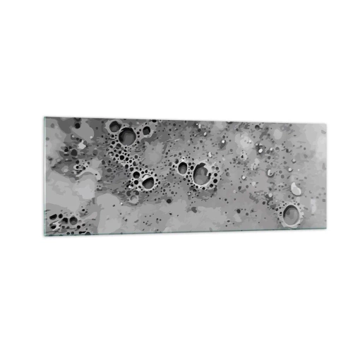 Impression sur verre - Image sur verre - Motif de bulles abstrait noir et blanc - 140x50cm - Comme un paysage lunaire - Décoration murale moderne pour le salon et la chambre ARTTOR