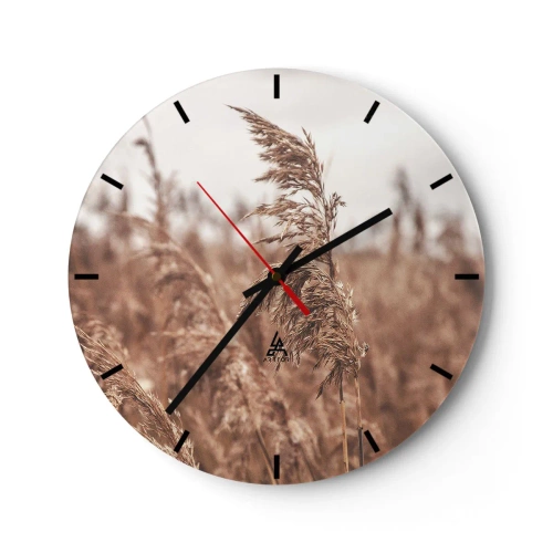 Horloge murale - Pendule murale - Graminées d'automne se balançant dans le vent dans des couleurs naturelles - 30x30cm - C'est déjà l'automne dans les champs - Décoration murale moderne pour le salon, la cuisine et la chambre ARTTOR