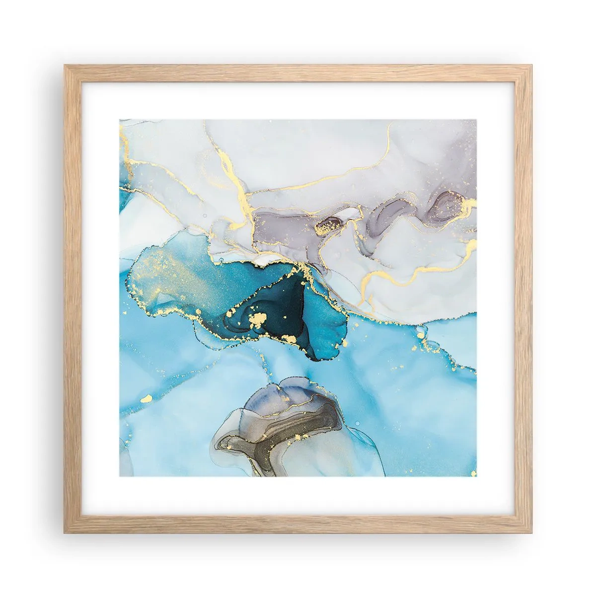 Affiche dans un chêne clair - Poster - Etude de la rencontre gris et turquoise - 40x40 cm