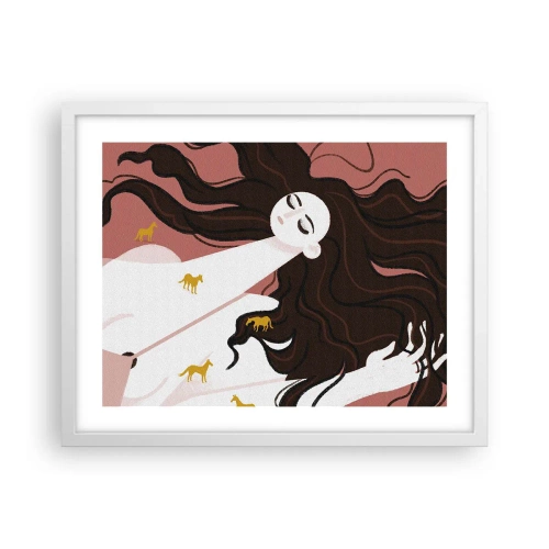 Affiche dans un cadre blanc - Poster - Rêve d'un cheval d'or - 50x40 cm