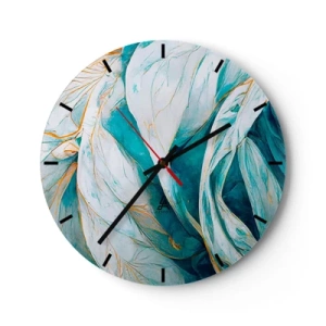 Horloge murale - Pendule murale - Lignes dorées sur fond bleu et blanc avec une texture douce. - 30x30cm - Abstraction bleue avec un motif doré - Décoration murale moderne pour le salon, la cuisine et la chambre ARTTOR