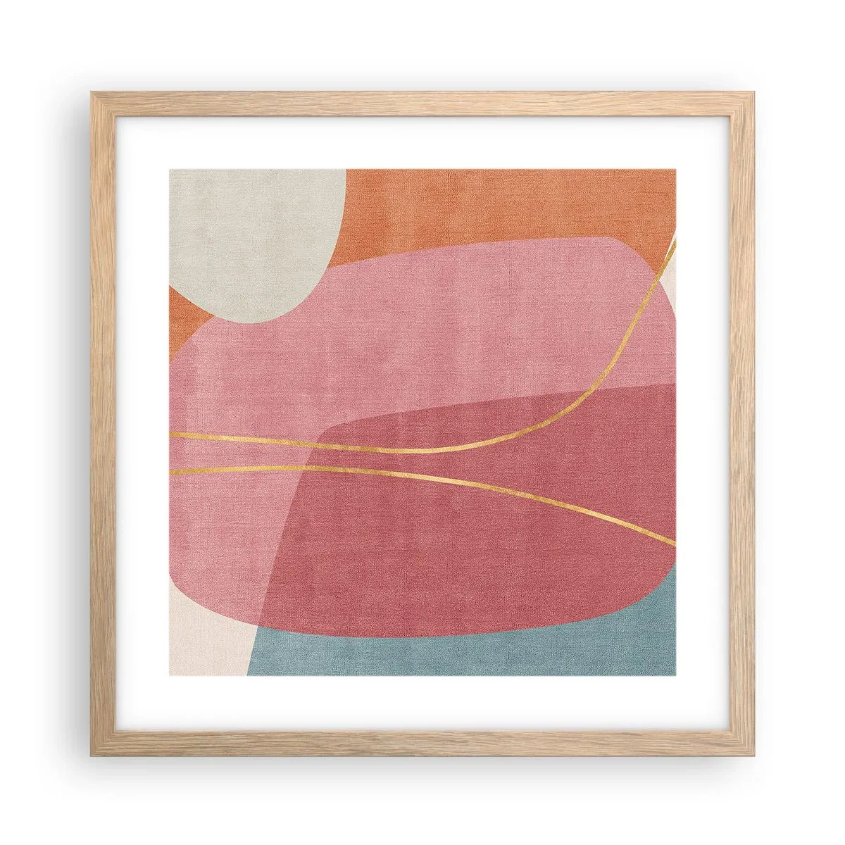 Affiche dans un chêne clair - Poster - Composition pastel au fil d'or - 40x40 cm