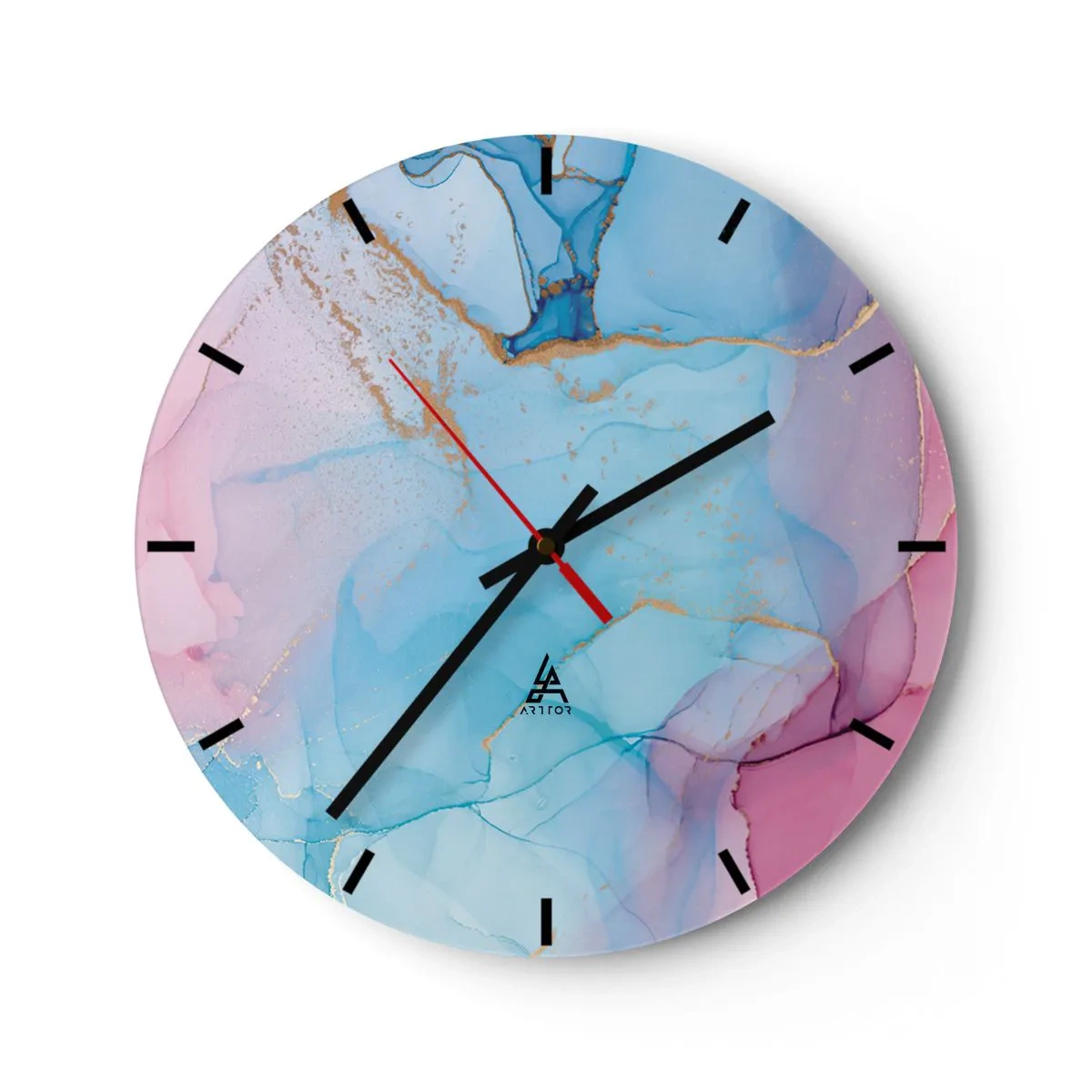 Horloge murale - Pendule murale - Abstraction aux couleurs pastel avec des accents dorés - 30x30cm - Rencontre et mélange - Décoration murale moderne pour le salon, la cuisine et la chambre ARTTOR