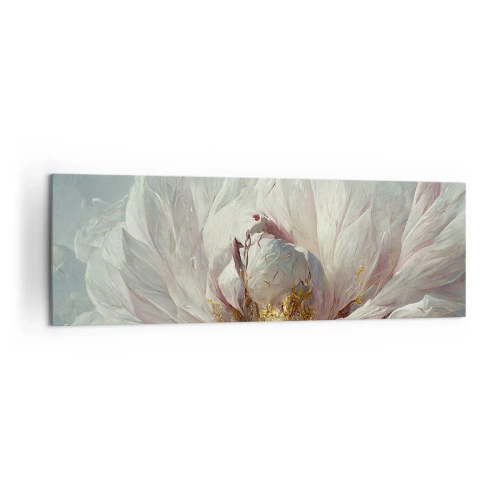 Impression sur toile - Image sur toile - Une fleur blanche délicate avec de subtils accents dorés - 160x50cm - Il fleurit une fois tous les cent ans - Décoration murale moderne pour le salon et la chambre ARTTOR