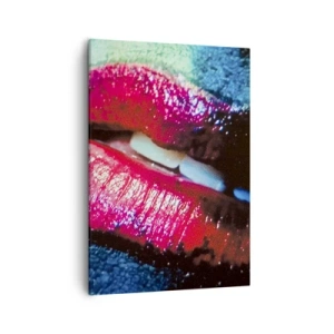 Impression sur toile - Image sur toile - Gros plan de lèvres colorées et brillantes sur un fond artistique - 50x70cm - Sensuel et dérangeant - Décoration murale moderne pour le salon et la chambre ARTTOR