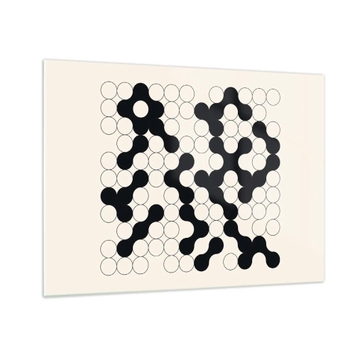 Impression sur verre - Image sur verre - Une mosaïque graphique en noir et blanc composée de points connectés. - 70x50cm - Jeu chinois – variation - Décoration murale moderne pour le salon et la chambre ARTTOR