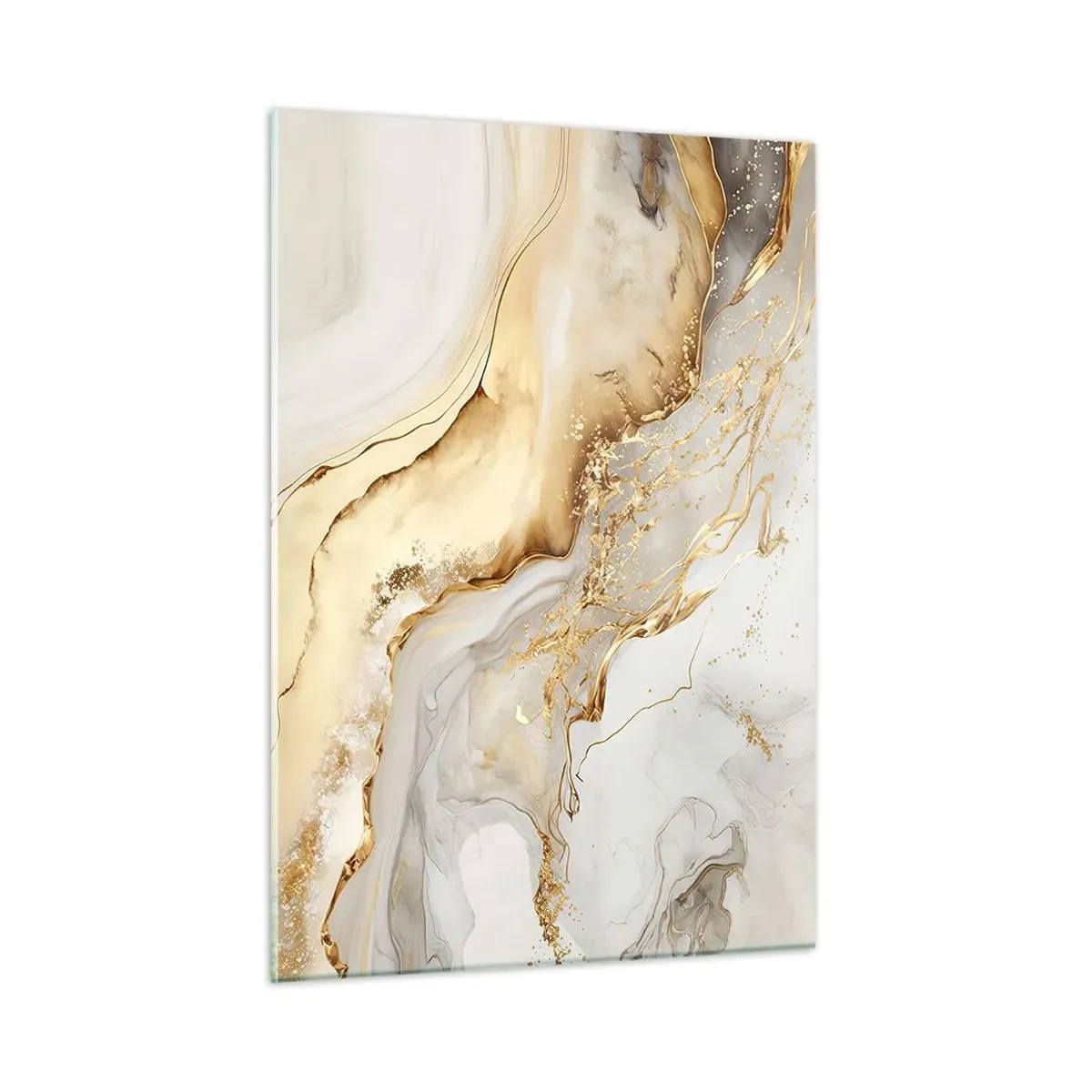 Impression sur verre - Image sur verre - Des stries abstraites dorées et beiges sur un fond clair - 50x70cm - Abstraction : beauté et bonté - Décoration murale moderne pour le salon et la chambre ARTTOR