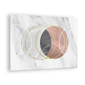 Impression sur verre - Image sur verre - Cercles géométriques dans des tons de cuivre, d'or et de marbre - 70x50cm - Musique des sphères - Décoration murale moderne pour le salon et la chambre ARTTOR