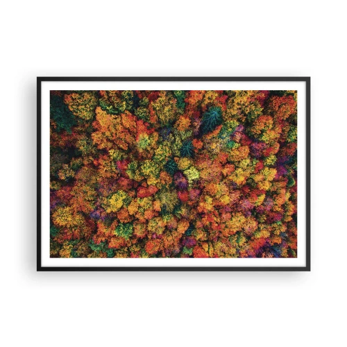 Affiche dans un cadre noir - Poster - Couronnes d'arbres colorées dans la palette d'automne - 100x70cm - Bouquet d'arbres automnal - Décoration murale moderne pour le salon et la chambre ARTTOR