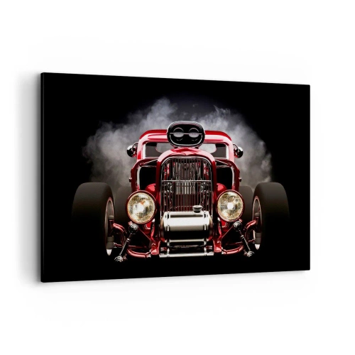 Impression sur toile - Image sur toile - Voiture de course classique rouge sur fond sombre - 120x80cm - Rapide et furieusement beau - Décoration murale moderne pour le salon et la chambre ARTTOR