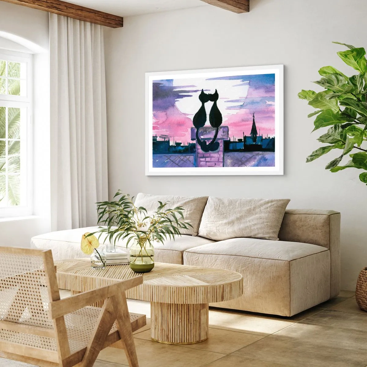 Affiche dans un cadre blanc - Poster - Rendez-vous sous la lune - 100x70 cm