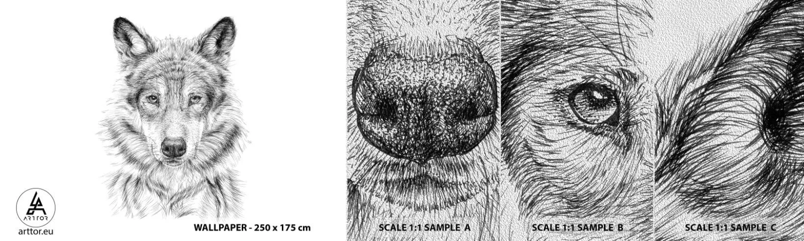 Échantillon de Papier Peint Premium Sand - Un leader né - Loup, Esquisser, scandinave - 100x30 cm