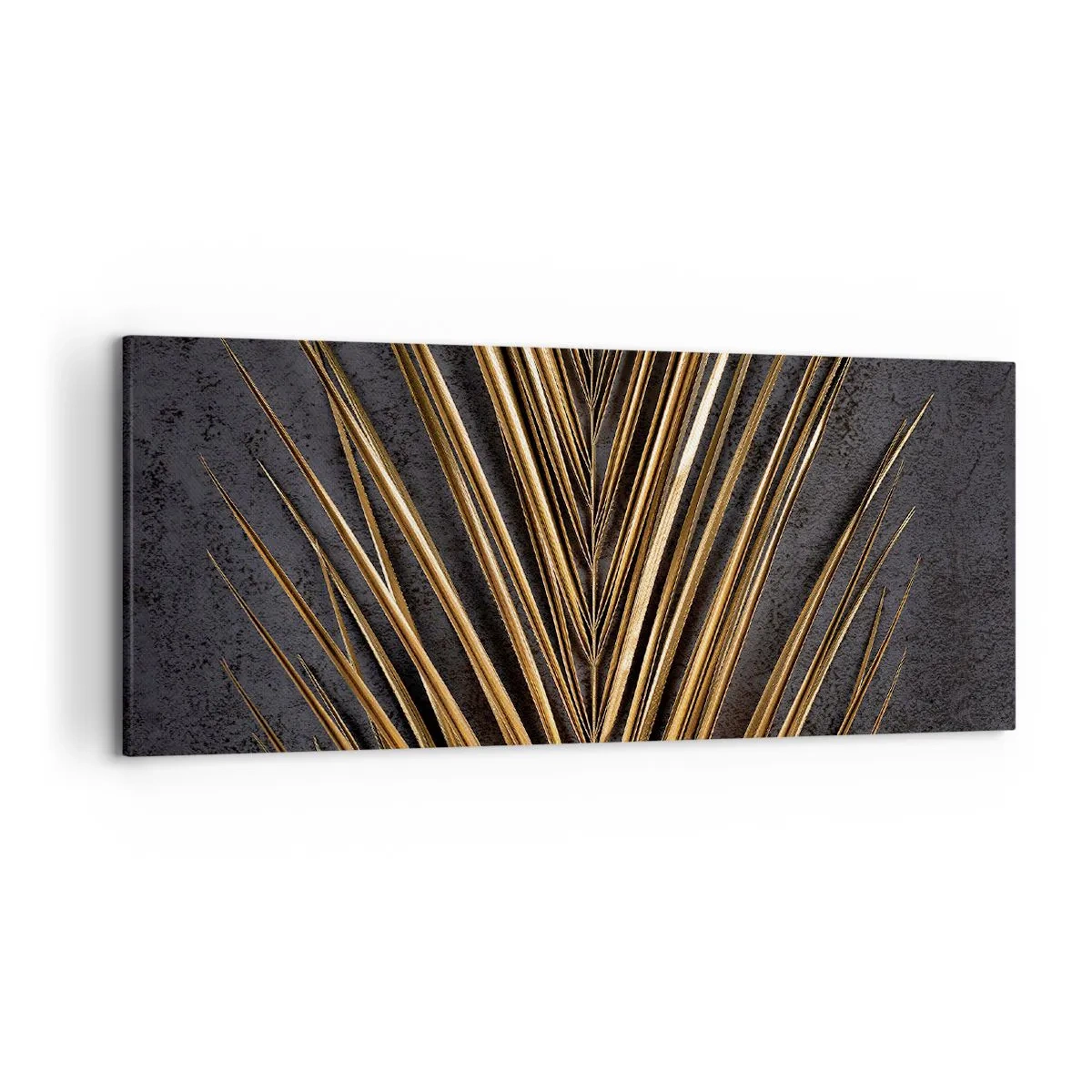 Impression sur toile - Image sur toile - Feuille tropicale dorée sur fond noir - 120x50cm - L'or des tropiques - Décoration murale moderne pour le salon et la chambre ARTTOR