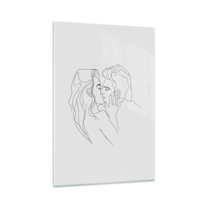 Impression sur verre - Image sur verre - Le contour d'un couple s'embrassant sur un fond clair - 80x120cm - La même ligne - Décoration murale moderne pour le salon et la chambre ARTTOR