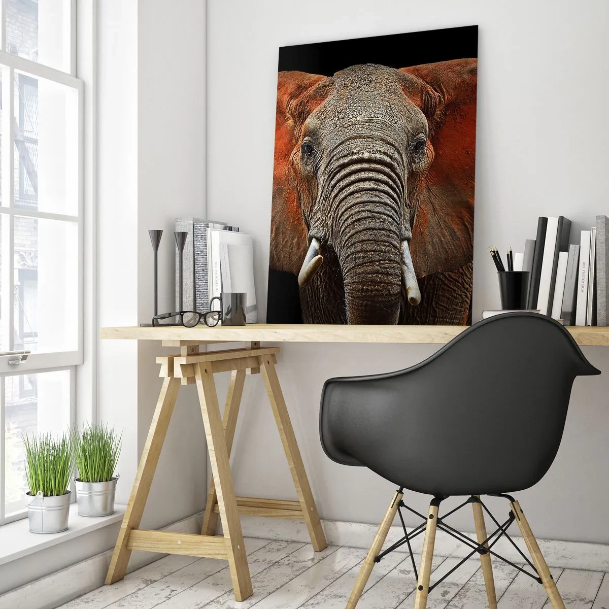 Impression sur verre - Image sur verre - Portrait d'un éléphant sur fond noir - 80x120cm - Je suis sauvage, et toi? - Décoration murale moderne pour le salon et la chambre ARTTOR