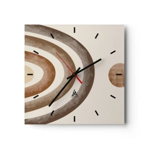 Horloge murale - Pendule murale - Motif planétaire géométrique dans les tons de marron - 30x30cm - Dans une galaxie lointaine - Décoration murale moderne pour le salon et la chambre ARTTOR