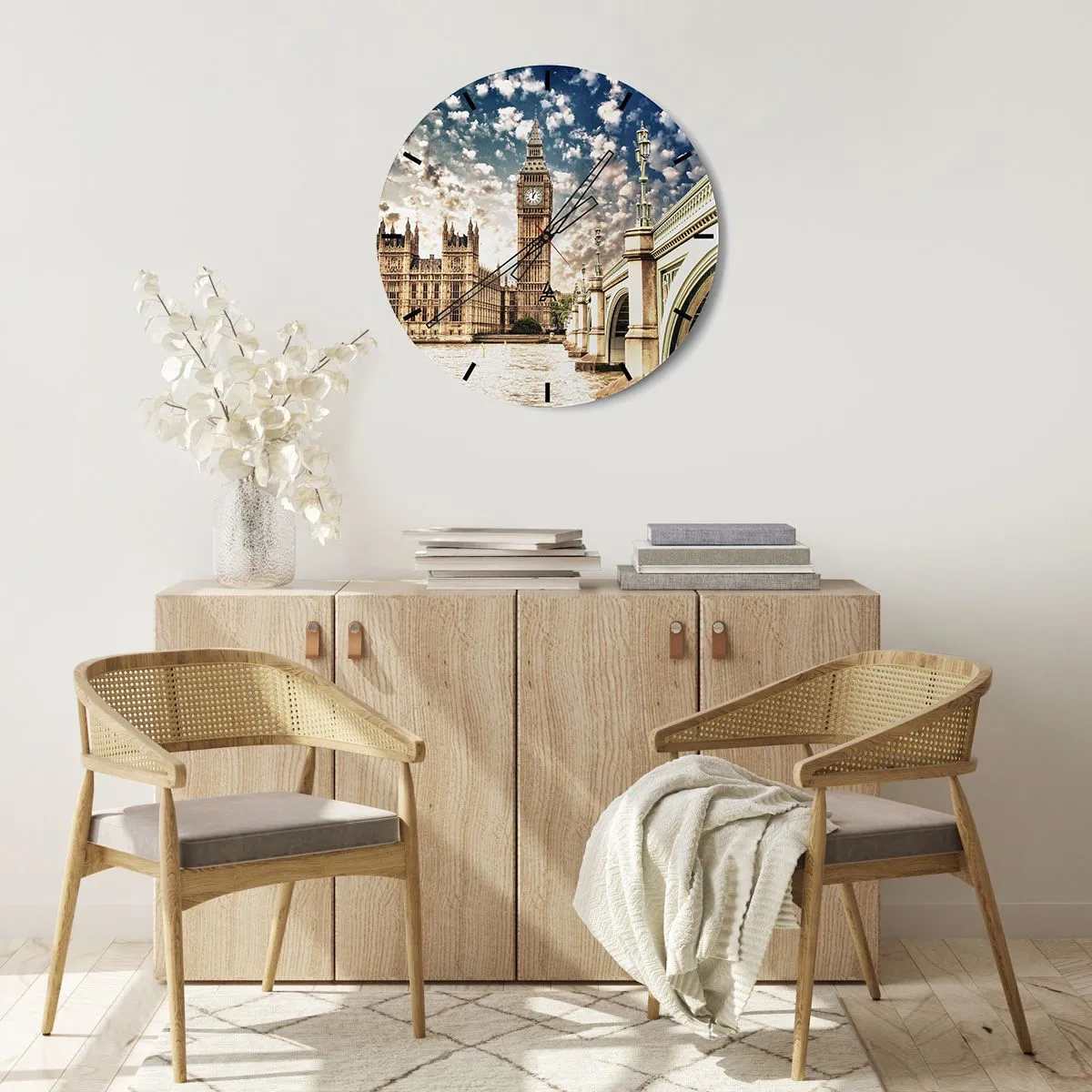 Horloge murale - Pendule murale - Nuages ​​de plumes au-dessus de la Tamise - 40x40 cm