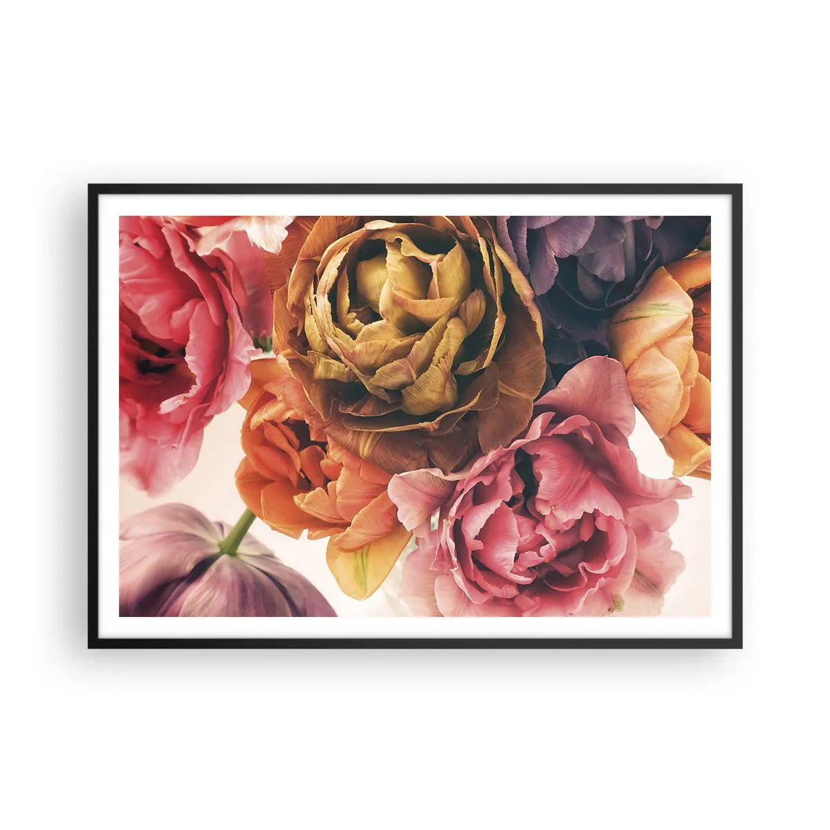 Affiche dans un cadre noir - Poster - Un bouquet de fleurs variées aux couleurs intenses - 100x70cm - La fête de la vie - Décoration murale moderne pour le salon et la chambre ARTTOR