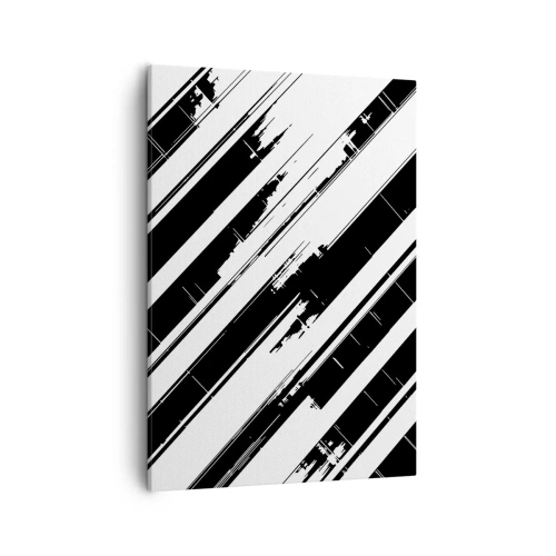 Impression sur toile - Image sur toile - Lignes noires et blanches et motifs géométriques dans un style moderne - 50x70cm - Une composition intense et dynamique - Décoration murale moderne pour le salon et la chambre ARTTOR
