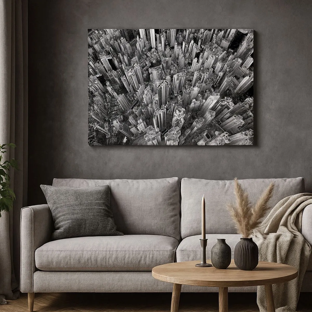 Impression sur toile - Image sur toile - Vue aérienne de la ville en noir et blanc - 70x50cm - Toujours de plus en plus haut - Décoration murale moderne pour le salon et la chambre ARTTOR