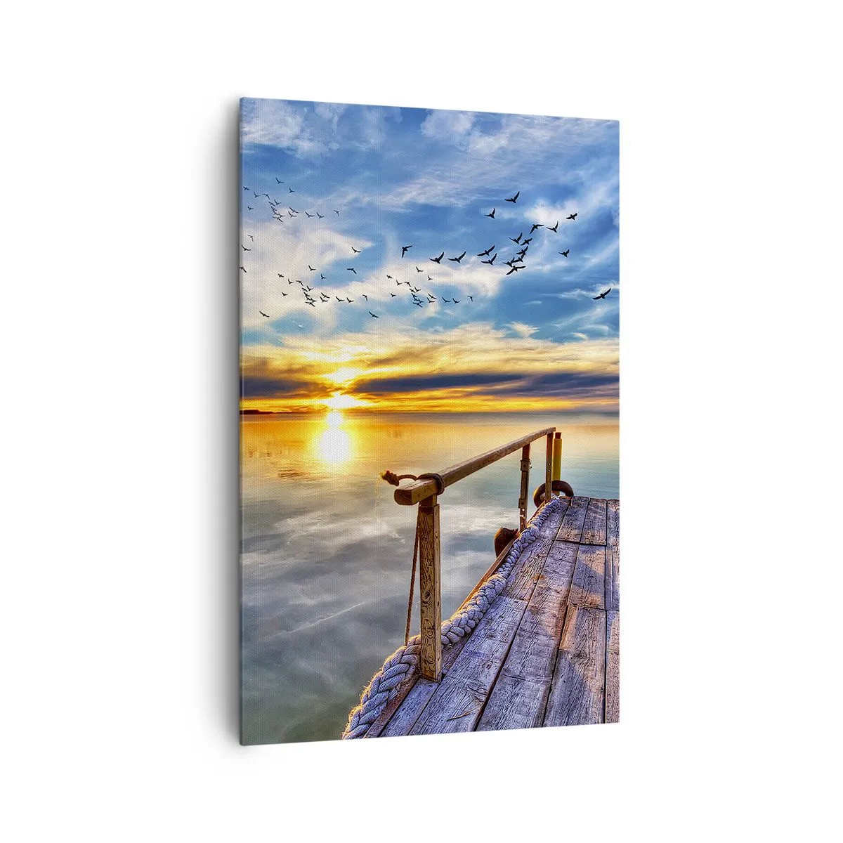 Impression sur toile - Image sur toile - Jetée en bois sur le lac au coucher du soleil - 80x120cm - Le vent se repose - Décoration murale moderne pour le salon et la chambre ARTTOR