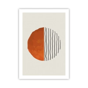 Affiche - Poster - Cercle abstrait avec une moitié orange et linéaire - 50x70cm - Dans un climat japonnais - Décoration murale moderne pour le salon et la chambre ARTTOR