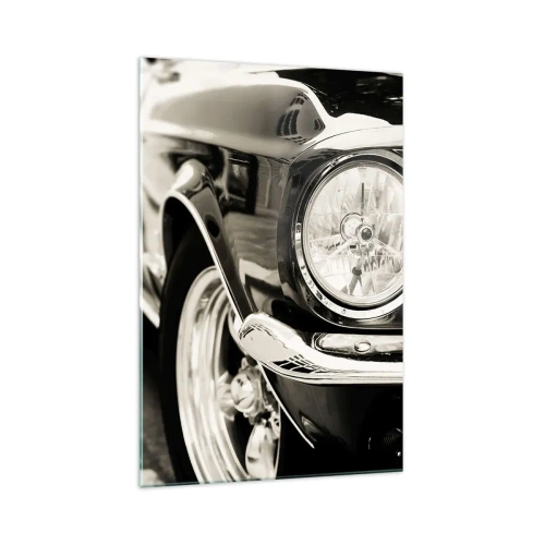 Impression sur verre - Image sur verre - Une voiture classique emblématique en noir et blanc élégant - 70x100cm - Brillance permanente - Décoration murale moderne pour le salon et la chambre ARTTOR