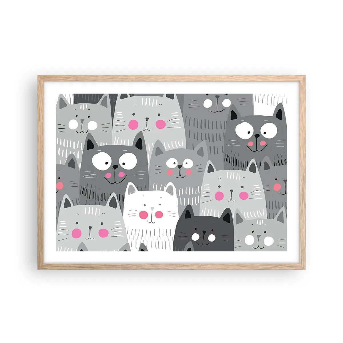 Affiche dans un chêne clair - Poster - Le monde des chats - 70x50 cm