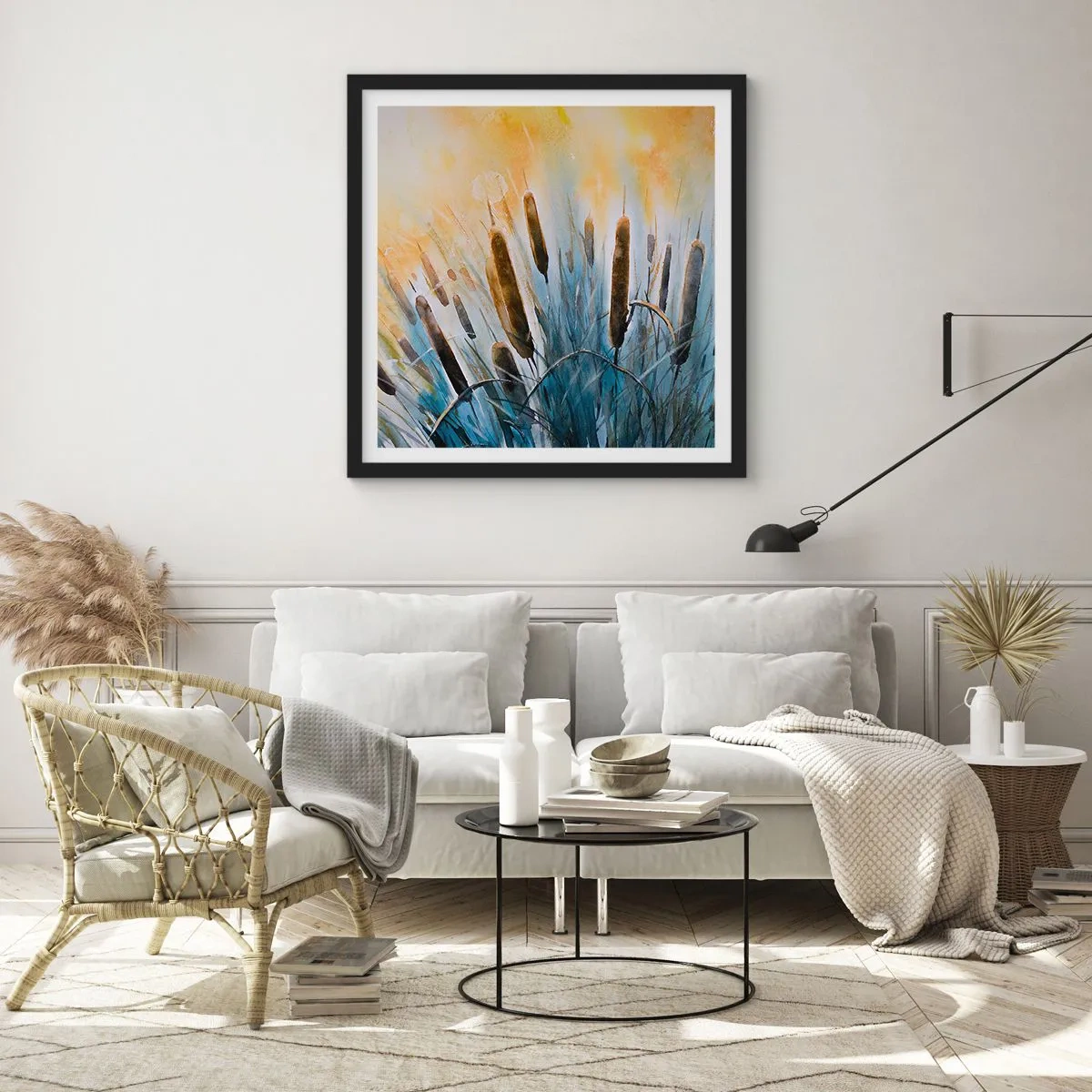 Affiche dans un cadre noir - Poster - Fraicheur de l'eau, chaleur du soleil - 40x40 cm