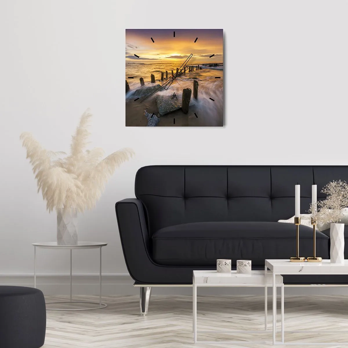 Horloge murale - Pendule murale - Coucher de soleil sur la mer avec les vestiges d'une ancienne jetée - 30x30cm - La beauté brute de la mer Baltique - Décoration murale moderne pour le salon et la chambre ARTTOR