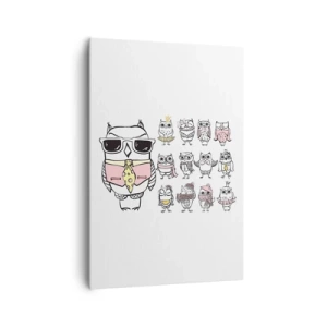 Impression sur toile - Image sur toile - Des hiboux dans différents styles et vêtements - 70x100cm - Tant de rôles à jouer - Décoration murale moderne pour le salon et la chambre ARTTOR