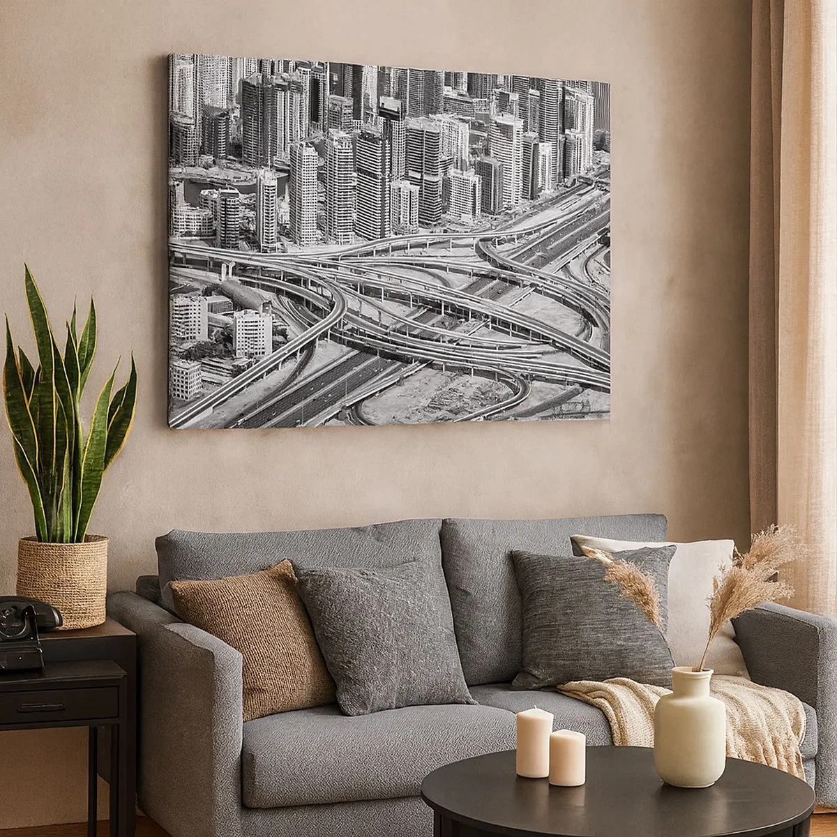Impression sur toile - Image sur toile - Une vue plongeante sur Dubaï - 70x50cm - Dubaï - la ville impossible - Décoration murale moderne pour le salon et la chambre ARTTOR