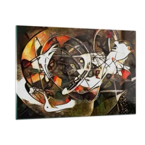 Impression sur verre - Image sur verre - Peinture abstraite avec des cercles et des lignes dynamiques - 120x80cm - Vous entendez le mouvement ? - Décoration murale moderne pour le salon et la chambre ARTTOR