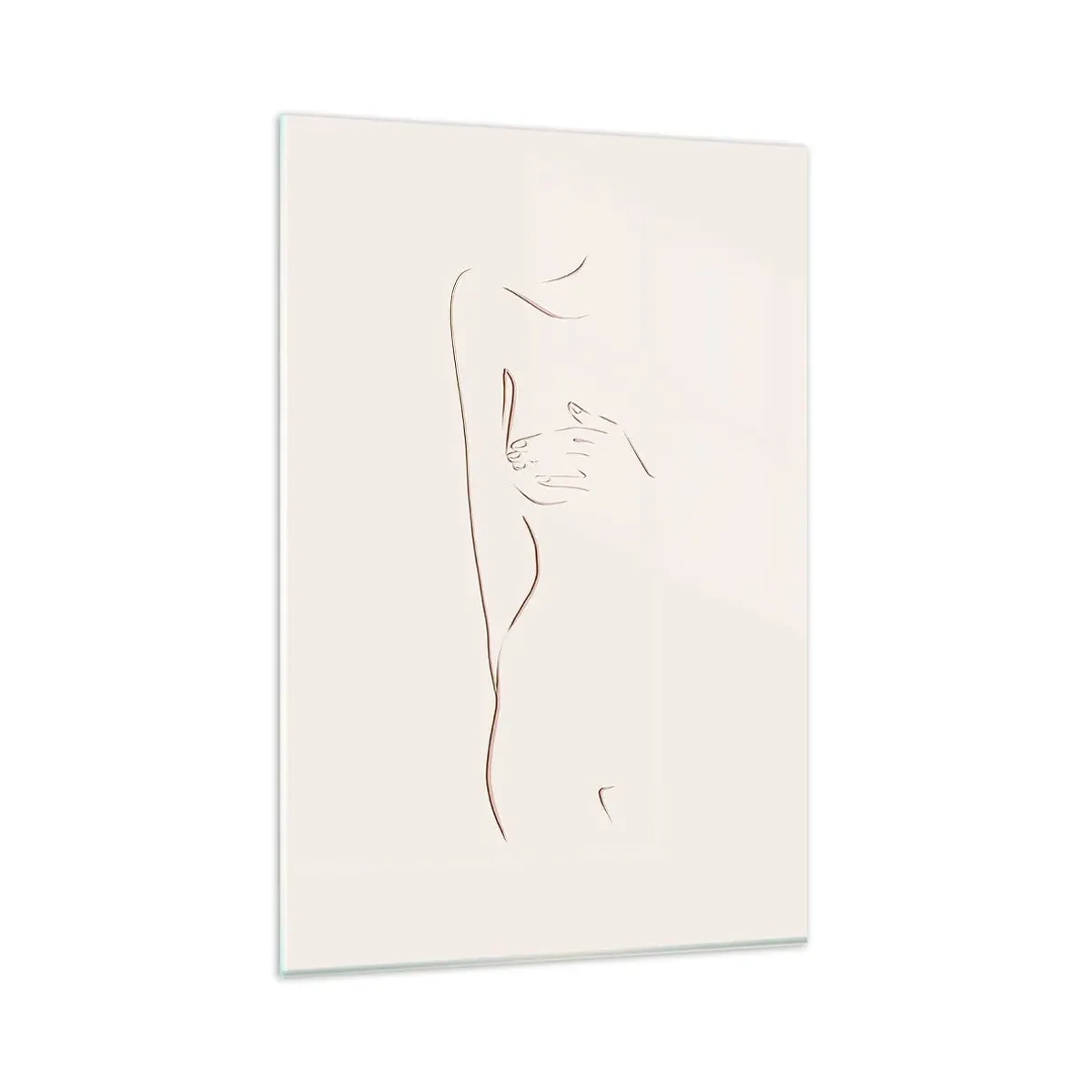 Impression sur verre - Image sur verre - Un dessin au trait subtil d'une silhouette sur un fond clair - 80x120cm - La forme du désir - Décoration murale moderne pour le salon et la chambre ARTTOR