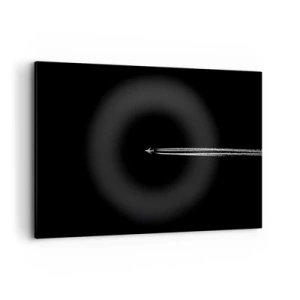 Impression sur toile - Image sur toile - Un avion à réaction avec une traînée de condensation visible sur fond noir - 120x80cm - Dans une autre dimension - Décoration murale moderne pour le salon et la chambre ARTTOR