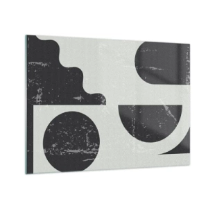 Impression sur verre - Image sur verre - Graphiques géométriques abstraits avec abrasions - 70x50cm - Composition dessus et dessous - Décoration murale moderne pour le salon et la chambre ARTTOR