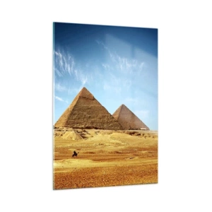 Impression sur verre - Image sur verre - Les pyramides de Gizeh contre le ciel bleu - 50x70cm - 40 siècles vous regardent - Décoration murale moderne pour le salon et la chambre ARTTOR